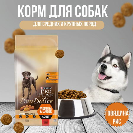 Купить pro plan duo delice сухой корм для взрослых собак всех пород с говядиной и рисом