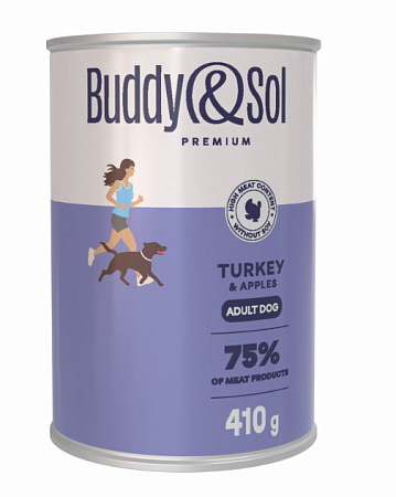 Купить buddy&sol premium консервы для собак всех пород с индейкой и яблоком