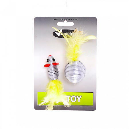 Купить papillon игрушка для кошек "мышка и мячик с перьями" серебряные