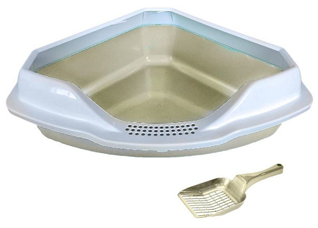 Купить homecat туалет для кошек угловой с бортиком и совком бежевый перламутр