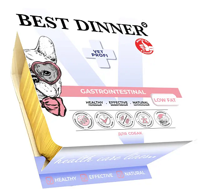 Best Dinner Vet Profi Gastrointestinal Low Fat влажный корм паштет для собак при нарушениях пищеварения с индейкой (ламистер)