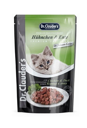 Купить dr. clauder's влажный корм для стерилизованных кошек, с курицей и уткой, кусочки в желе (пауч)