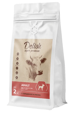 Купить delish super premium сухой корм для взрослых собак мелких пород с говядиной и рисом