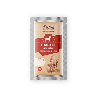 Delish super premium влажный корм для собак (паштет) говядина,гречка (пауч)