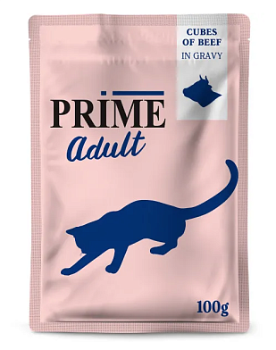 PRIME влажный корм для взрослых кошек с говядиной кусочки в бульоне (пауч)