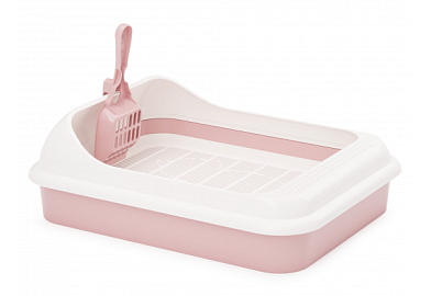 ALTA Лоток для кошек "Лекси" с бортиком, сеткой и совком розовый