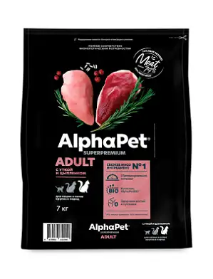 AlphaPet Superpremium Сухой корм для кошек крупных пород с уткой и цыпленком