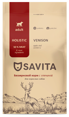 Savita сухой беззерновой корм для взрослых собак всех пород с олениной
